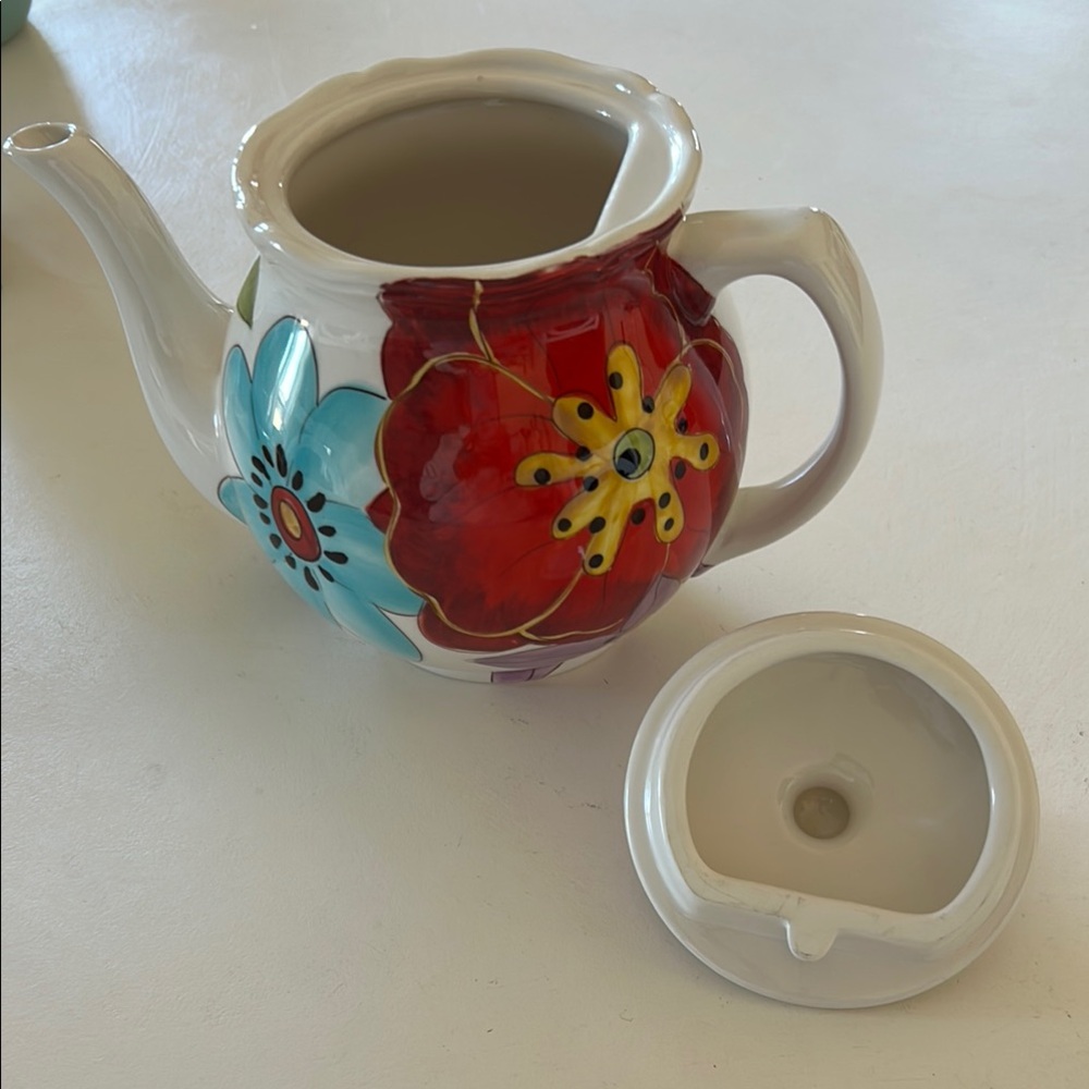 Floral Ceramic Teapot - Red and Blue - Picture 4 of 7